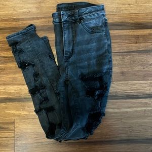 American Eagle Next Level Stretch Charcoal Grey/Black Ripped Jeans
